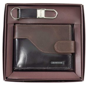 Mini Kit Social CB Masculino De Couro: Carteira com Botão e Chaveiro